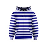 Horizontal Stripes - White and Dark Blue Kid s Zipper Hoodie