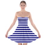 Horizontal Stripes - White and Dark Blue Strapless Bra Top Dress