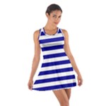 Horizontal Stripes - White and Dark Blue Cotton Racerback Dress