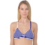 Horizontal Stripes - White and Dark Blue Reversible Tri Bikini Top