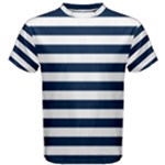 Horizontal Stripes - White and Oxford Blue Men s Cotton Tee