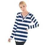 Horizontal Stripes - White and Oxford Blue Women s Tie Up Tee