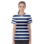 Horizontal Stripes - White and Oxford Blue Women s Sport Mesh Tee