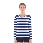 Horizontal Stripes - White and Oxford Blue Women s Long Sleeve T-shirt