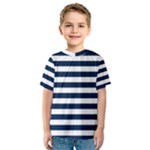 Horizontal Stripes - White and Oxford Blue Kid s Sport Mesh Tee