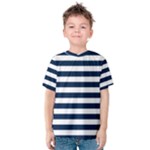 Horizontal Stripes - White and Oxford Blue Kid s Cotton Tee