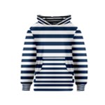 Horizontal Stripes - White and Oxford Blue Kid s Pullover Hoodie