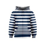 Horizontal Stripes - White and Oxford Blue Kid s Zipper Hoodie