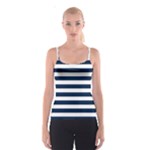 Horizontal Stripes - White and Oxford Blue Spaghetti Strap Top