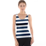 Horizontal Stripes - White and Oxford Blue Tank Top