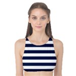 Horizontal Stripes - White and Oxford Blue Tank Bikini Top