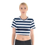 Horizontal Stripes - White and Oxford Blue Cotton Crop Top