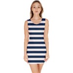 Horizontal Stripes - White and Oxford Blue Bodycon Dress