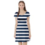 Horizontal Stripes - White and Oxford Blue Short Sleeve Skater Dress