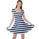 Horizontal Stripes - White and Oxford Blue Cap Sleeve Dress