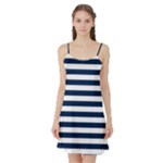 Horizontal Stripes - White and Oxford Blue Satin Night Slip