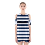 Horizontal Stripes - White and Oxford Blue Women s Cutout Shoulder Dress