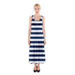 Horizontal Stripes - White and Oxford Blue Full Print Maxi Dress