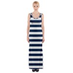 Horizontal Stripes - White and Oxford Blue Maxi Thigh Split Dress