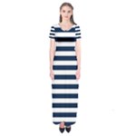 Horizontal Stripes - White and Oxford Blue Short Sleeve Maxi Dress