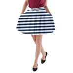 Horizontal Stripes - White and Oxford Blue A-Line Pocket Skirt