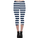 Horizontal Stripes - White and Oxford Blue Capri Leggings