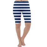 Horizontal Stripes - White and Oxford Blue Cropped Leggings