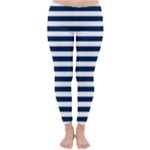 Horizontal Stripes - White and Oxford Blue Winter Leggings