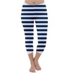 Horizontal Stripes - White and Oxford Blue Capri Winter Leggings