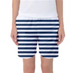 Horizontal Stripes - White and Oxford Blue Women s Basketball Shorts