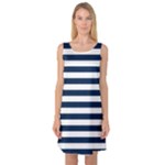 Horizontal Stripes - White and Oxford Blue Sleeveless Satin Nightdress