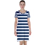 Horizontal Stripes - White and Oxford Blue Short Sleeve Nightdress