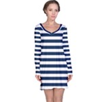 Horizontal Stripes - White and Oxford Blue Long Sleeve Nightdress