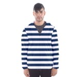 Horizontal Stripes - White and Oxford Blue Hooded Wind Breaker (Men)