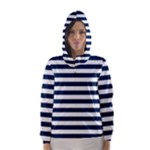 Horizontal Stripes - White and Oxford Blue Hooded Wind Breaker (Women)