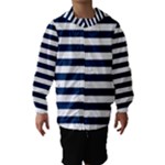 Horizontal Stripes - White and Oxford Blue Hooded Wind Breaker (Kids)