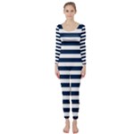 Horizontal Stripes - White and Oxford Blue Long Sleeve Catsuit