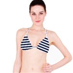 Horizontal Stripes - White and Oxford Blue Bikini Top