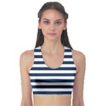 Horizontal Stripes - White and Oxford Blue Women s Sports Bra