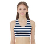 Horizontal Stripes - White and Oxford Blue Women s Sports Bra with Border