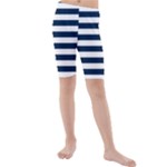 Horizontal Stripes - White and Oxford Blue Kid s Mid Length Swim Shorts