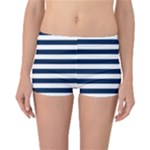 Horizontal Stripes - White and Oxford Blue Reversible Boyleg Bikini Bottoms