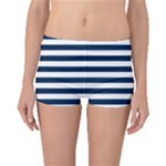 Horizontal Stripes - White and Oxford Blue Boyleg Bikini Bottoms