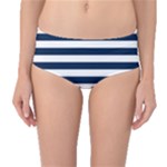 Horizontal Stripes - White and Oxford Blue Mid-Waist Bikini Bottoms