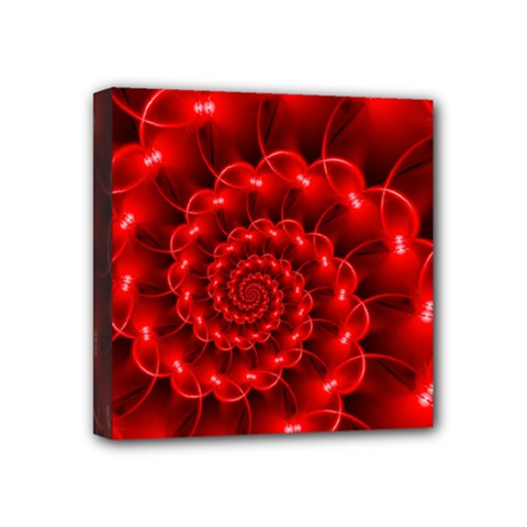 Glossy Red Spiral Fractal Mini Canvas 4  x 4  (Stretched) from ArtsNow.com