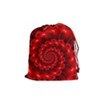 Glossy Red Spiral Fractal Drawstring Pouch (Medium)