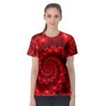 Glossy Red Spiral Fractal Women s Sport Mesh Tee