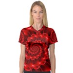 Glossy Red Spiral Fractal Women s V-Neck Sport Mesh Tee