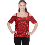 Glossy Red Spiral Fractal Women s Cutout Shoulder Tee