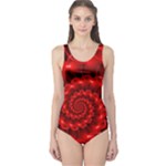 Glossy Red Spiral Fractal One Piece Swimsuit